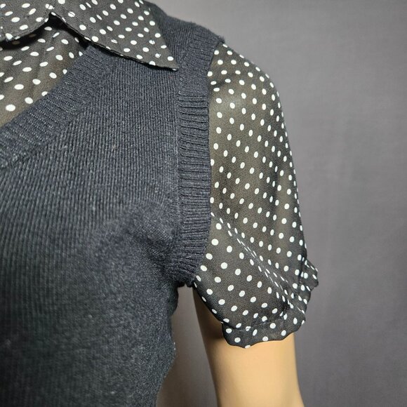 Y2KBlack Polka Dot Sweater Vest Top Size L Office Siren Academia Preppy 1 Piece - Picture 3 of 9